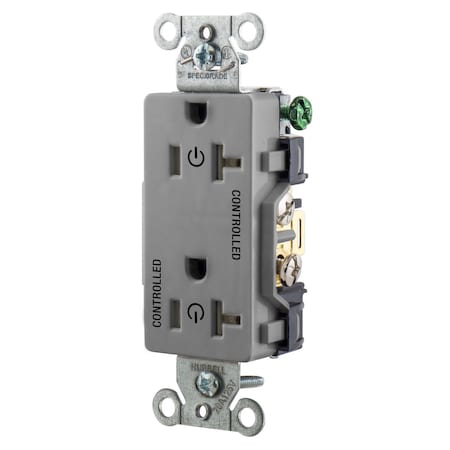 Hubbell Wiring Device-Kellems Straight Blade Receptacle, 5-20R, 20 A, 125V AC, 2 Pole, 3 Wire, Grounded DR20C2GRY